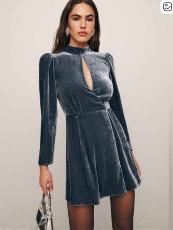 Reformation Dresses & Skirts - Reformation Ottessa Velvet Mini Wrap Dress, Color Slate, Size M Petite